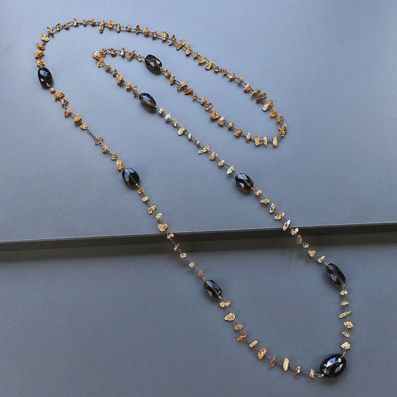 Collana A Nodo Orafo Brunito Con Quarzo Citrino E Quarzo Fume