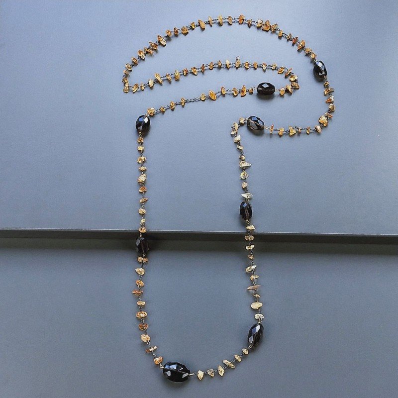 Collana A Nodo Orafo Brunito Con Quarzo Citrino E Quarzo Fume