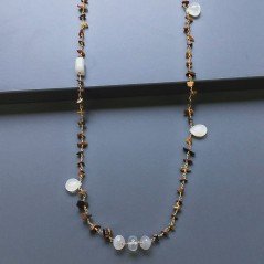 Collana A Nodo Orafo Dorato Con Occhio Di Tigre E Pietra Di Luna (Adularia)