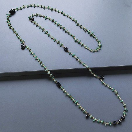Collana A Nodo Orafo Dorato Con Avventurina Verde,Spinello Nero E Onice Nera