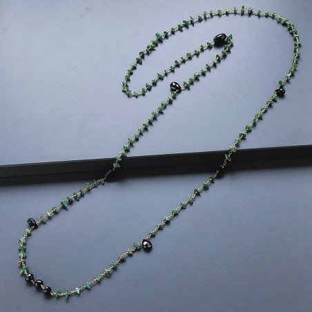 Collana A Nodo Orafo Dorato Con Avventurina Verde,Spinello Nero E Onice Nera