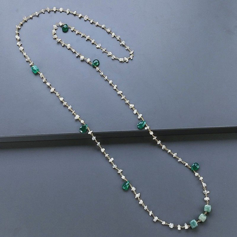 Collana A Nodo Orafo Dorato Con Pietra Di Luna (Adularia),Onice Verde E Giada