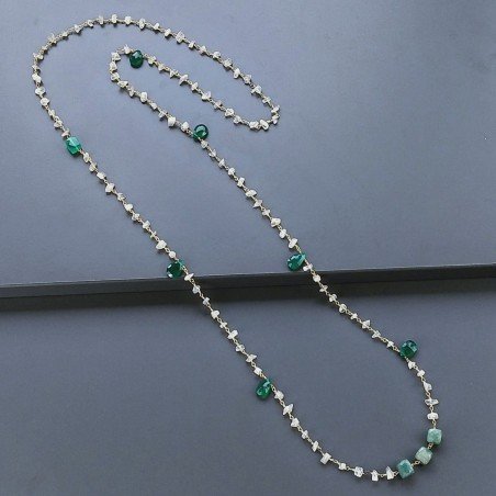 Collana A Nodo Orafo Dorato Con Pietra Di Luna (Adularia),Onice Verde E Giada