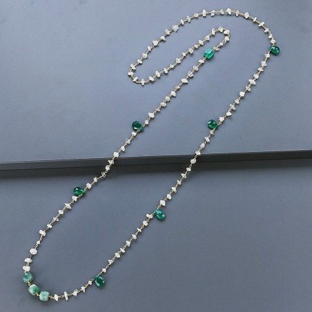 Collana A Nodo Orafo Dorato Con Pietra Di Luna (Adularia),Onice Verde E Giada
