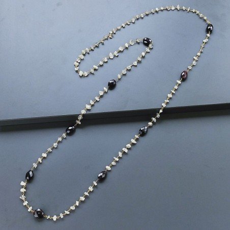 Collana A Nodo Orafo Dorato Con Pietra Di Luna (Adularia) E Granato