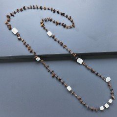 Collana A Nodo Orafo Rosato Con Occhio Di Tigre E Labradorite Bianca