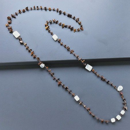 Collana A Nodo Orafo Rosato Con Occhio Di Tigre E Labradorite Bianca