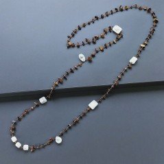 Collana A Nodo Orafo Rosato Con Occhio Di Tigre E Labradorite Bianca