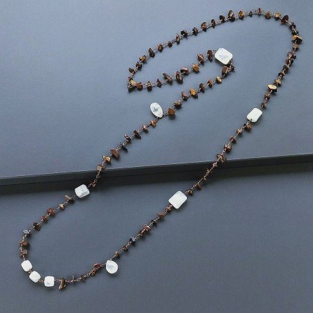Collana A Nodo Orafo Rosato Con Occhio Di Tigre E Labradorite Bianca