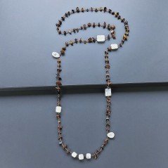 Collana A Nodo Orafo Rosato Con Occhio Di Tigre E Labradorite Bianca