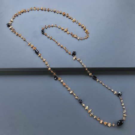 Collana A Nodo Orafo Rosato Con Quarzo Citrino,Spinello Nero E Onice Nera