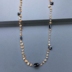 Collana A Nodo Orafo Rosato Con Quarzo Citrino,Spinello Nero E Onice Nera