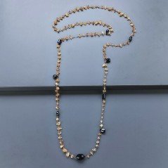 Collana A Nodo Orafo Rosato Con Quarzo Citrino,Spinello Nero E Onice Nera