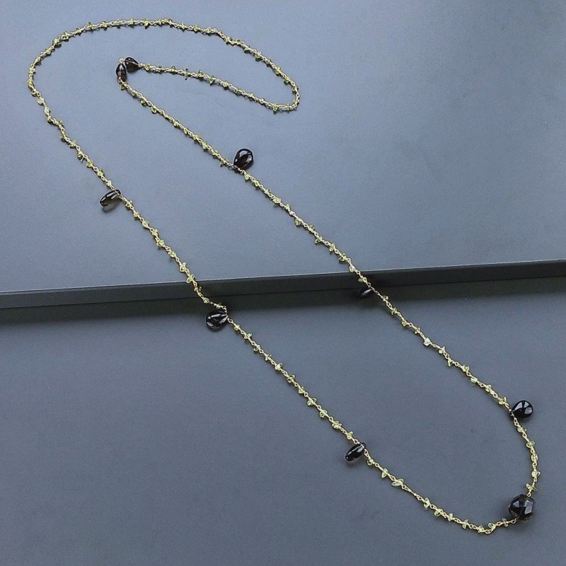 Collana A Nodo Orafo Dorato Con Peridoto E Quarzo Fume