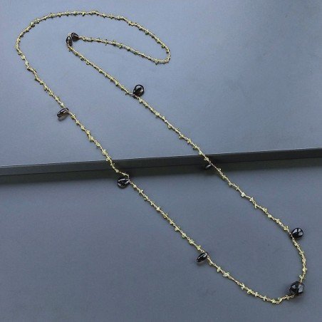 Collana A Nodo Orafo Dorato Con Peridoto E Quarzo Fume