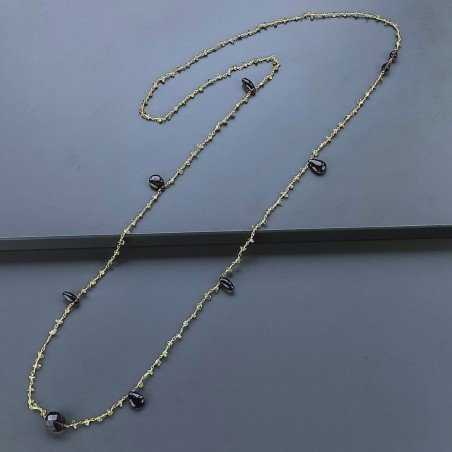 Collana A Nodo Orafo Dorato Con Peridoto E Quarzo Fume