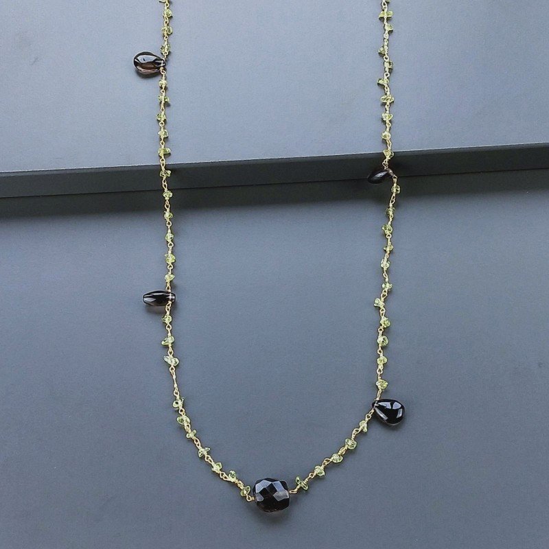 Collana A Nodo Orafo Dorato Con Peridoto E Quarzo Fume