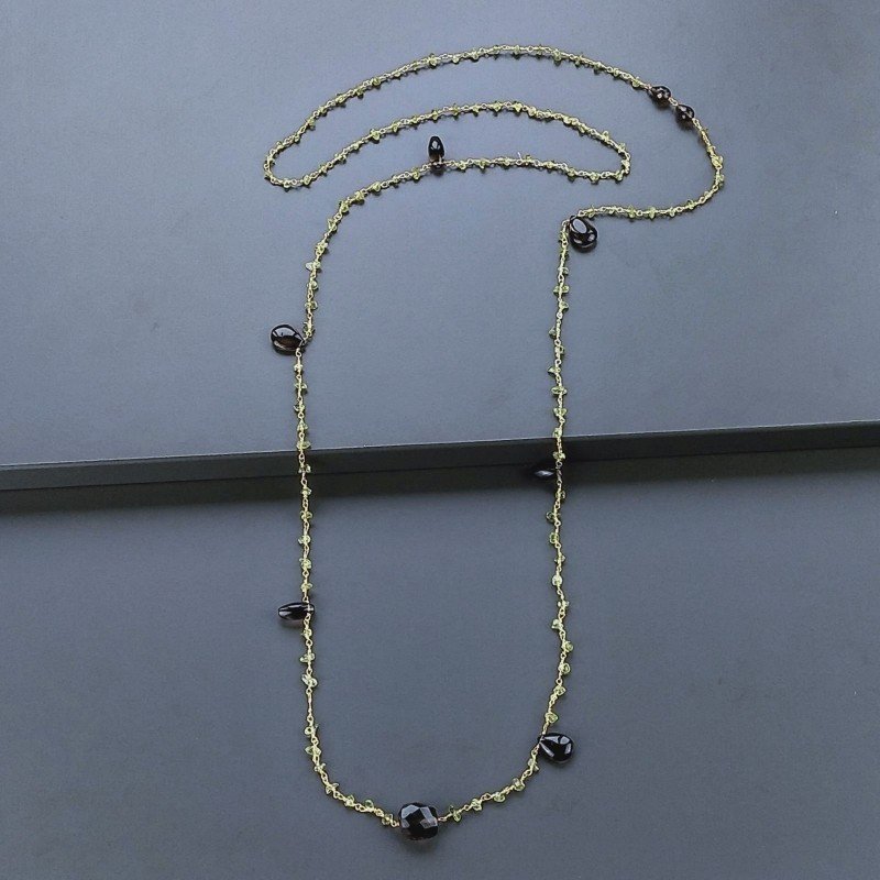 Collana A Nodo Orafo Dorato Con Peridoto E Quarzo Fume