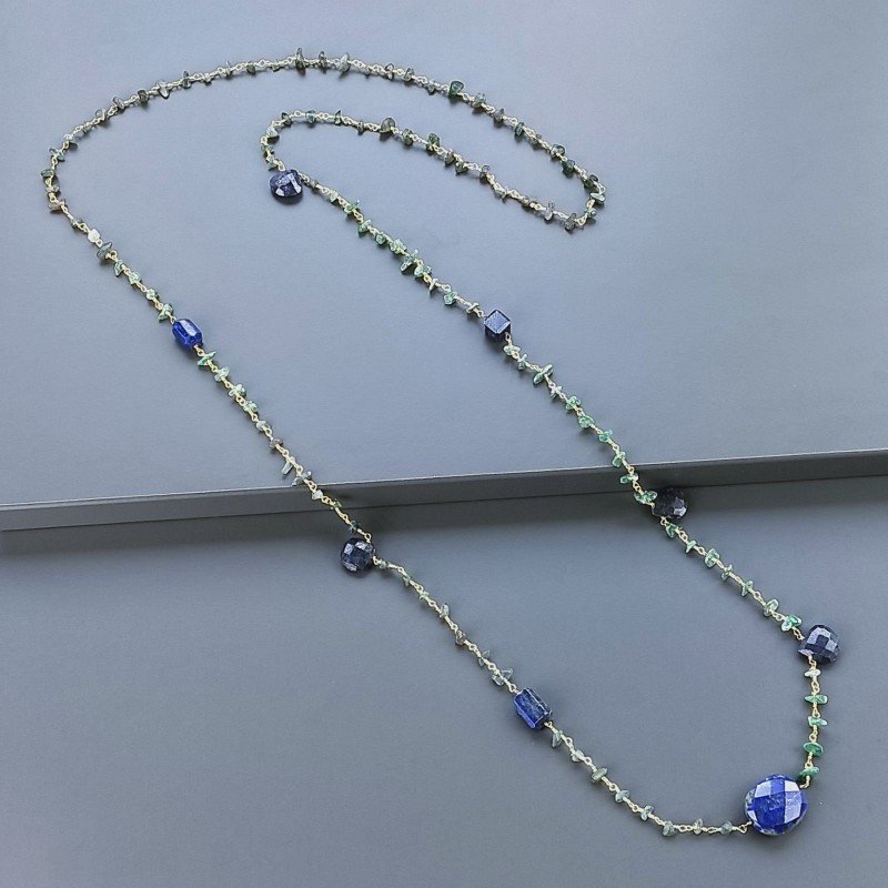 Collana A Nodo Orafo Dorato Con Avventurina Verde E Lapis Lazuli