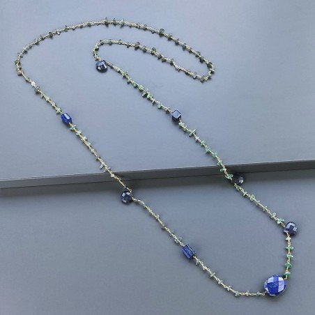 Collana A Nodo Orafo Dorato Con Avventurina Verde E Lapis Lazuli