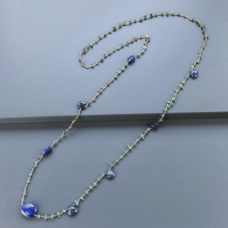 Collana A Nodo Orafo Dorato Con Avventurina Verde E Lapis Lazuli
