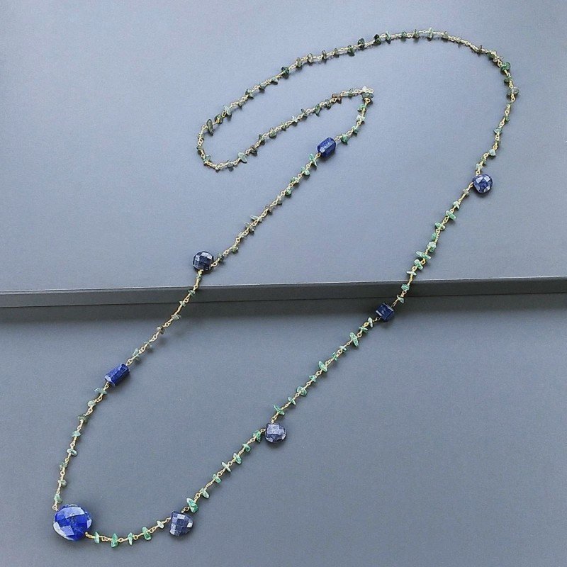 Collana A Nodo Orafo Dorato Con Avventurina Verde E Lapis Lazuli