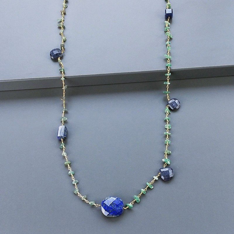 Collana A Nodo Orafo Dorato Con Avventurina Verde E Lapis Lazuli