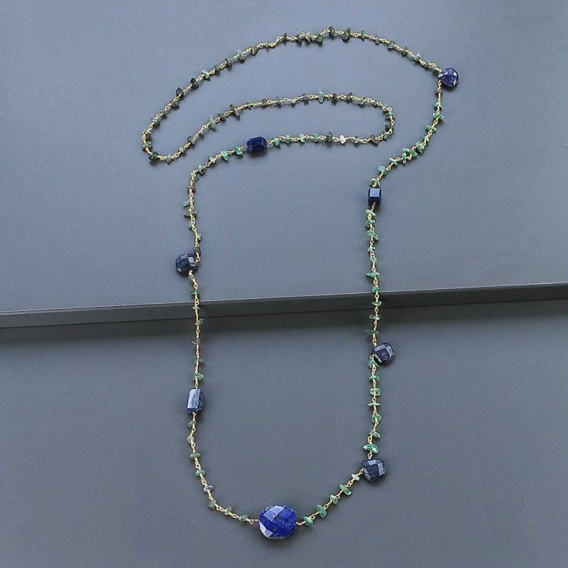 Collana A Nodo Orafo Dorato Con Avventurina Verde E Lapis Lazuli