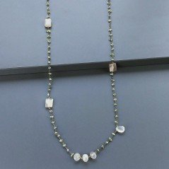 Collana A Nodo Orafo Brunito Con Peridoto E Pietra Di Luna Grigia