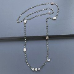 Collana A Nodo Orafo Brunito Con Peridoto E Pietra Di Luna Grigia