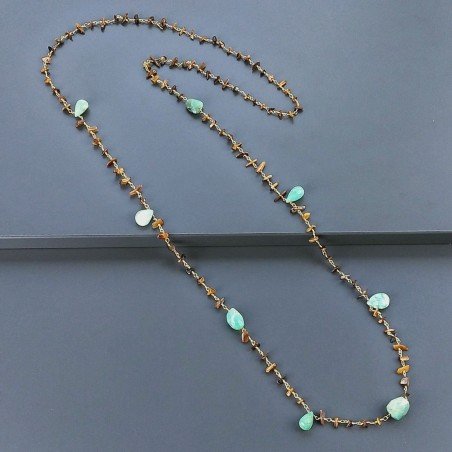 Collana A Nodo Orafo Dorato Con Occhio Di Tigre E Crisoprasio