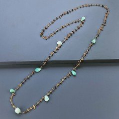 Collana A Nodo Orafo Dorato Con Occhio Di Tigre E Crisoprasio