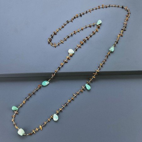 Collana A Nodo Orafo Dorato Con Occhio Di Tigre E Crisoprasio