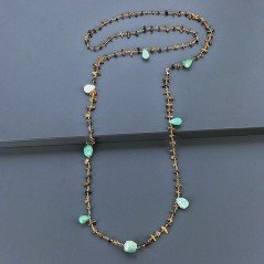 Collana A Nodo Orafo Dorato Con Occhio Di Tigre E Crisoprasio