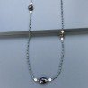 Collana A Nodo Orafo Rosato Con Cristallo Blu Metallizzato,Quarzo Fume E Perle Di Fiume