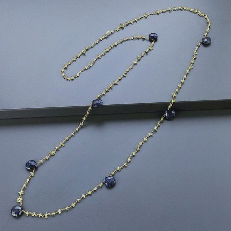 Collana A Nodo Orafo Dorato Con Peridoto E Lapis Lazuli