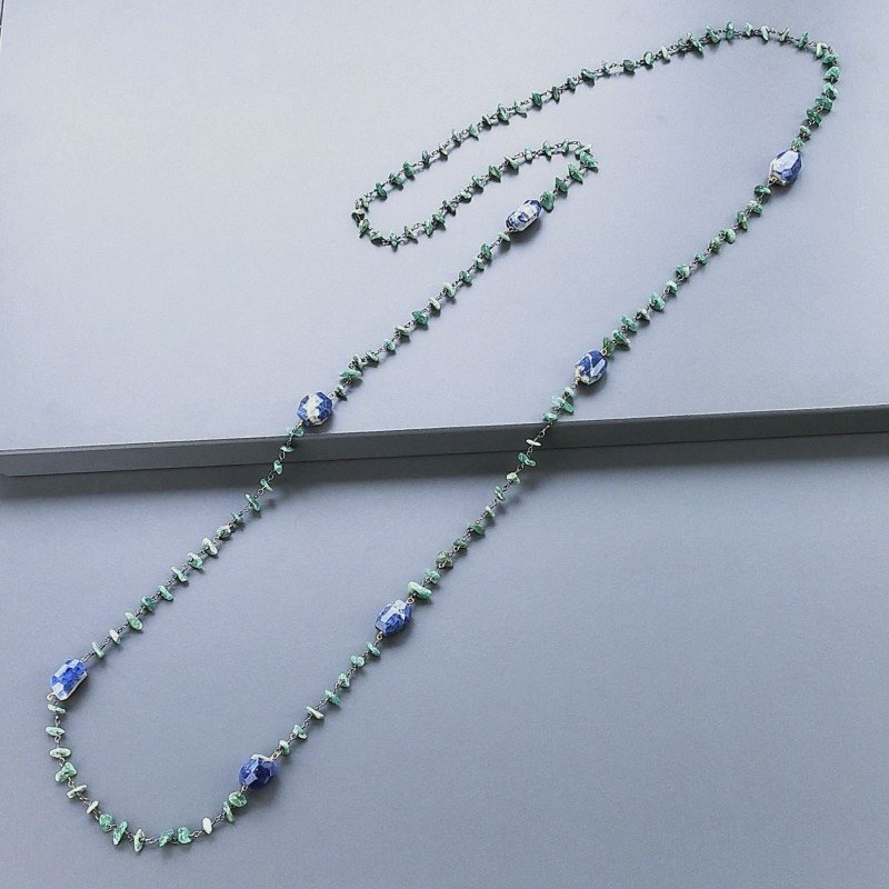 Collana A Nodo Orafo Brunito Con Avventurina Verde E Sodalite