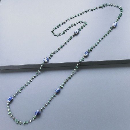 Collana A Nodo Orafo Brunito Con Avventurina Verde E Sodalite