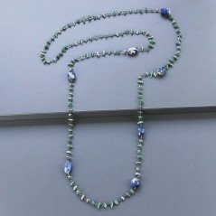 Collana A Nodo Orafo Brunito Con Avventurina Verde E Sodalite