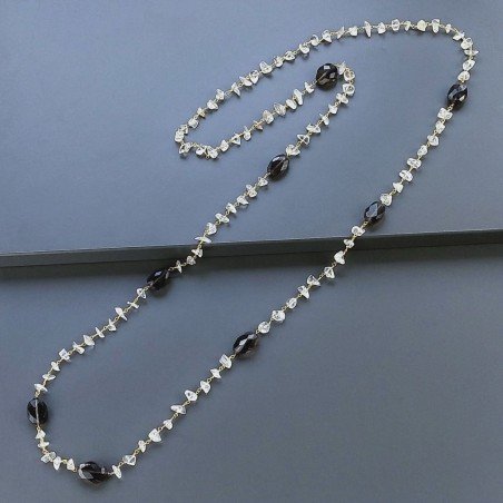 Collana A Nodo Orafo Dorato Con Cristallo Di Rocca E Quarzo Fume