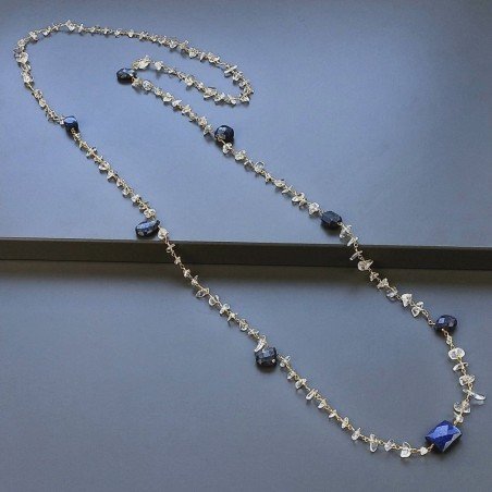 Collana A Nodo Orafo Dorato Con Cristallo Di Rocca E Lapis Lazuli