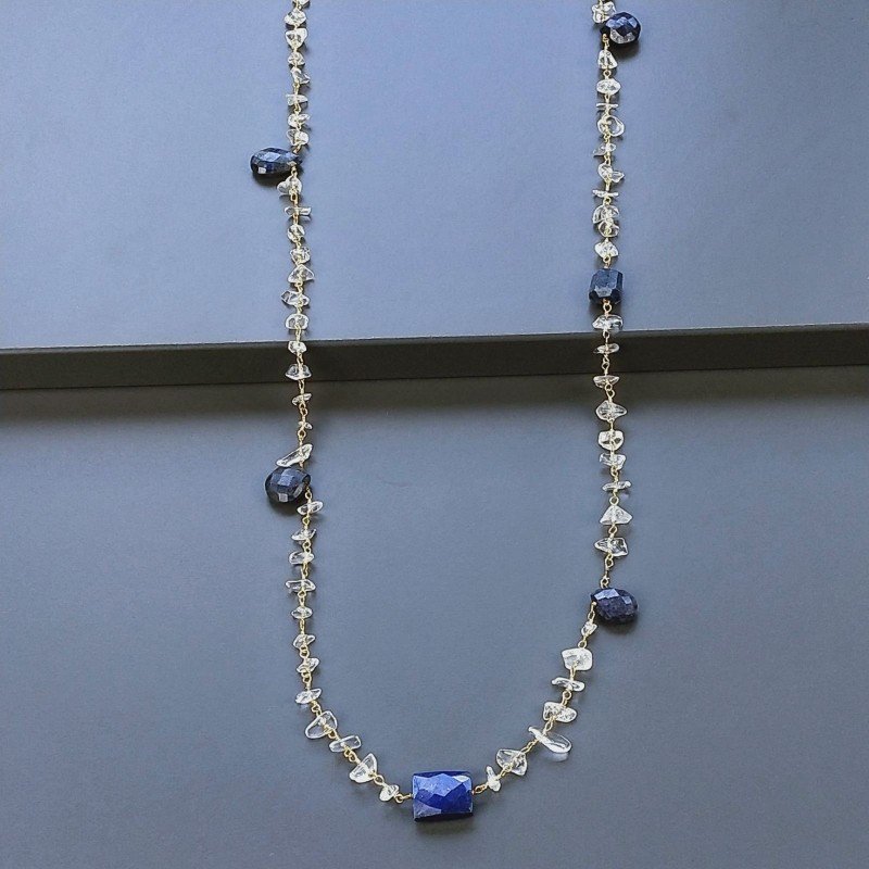 Collana A Nodo Orafo Dorato Con Cristallo Di Rocca E Lapis Lazuli