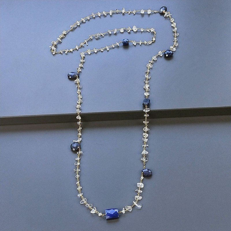 Collana A Nodo Orafo Dorato Con Cristallo Di Rocca E Lapis Lazuli