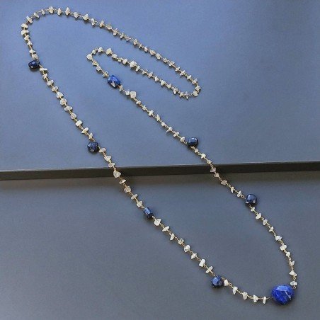 Collana A Nodo Orafo Dorato Con Pietra Di Luna (Adularia) E Lapis Lazulli