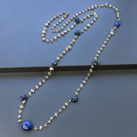Collana A Nodo Orafo Dorato Con Pietra Di Luna (Adularia) E Lapis Lazulli