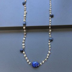 Collana A Nodo Orafo Dorato Con Pietra Di Luna (Adularia) E Lapis Lazulli