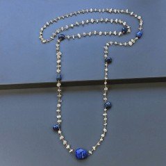 Collana A Nodo Orafo Dorato Con Pietra Di Luna (Adularia) E Lapis Lazulli