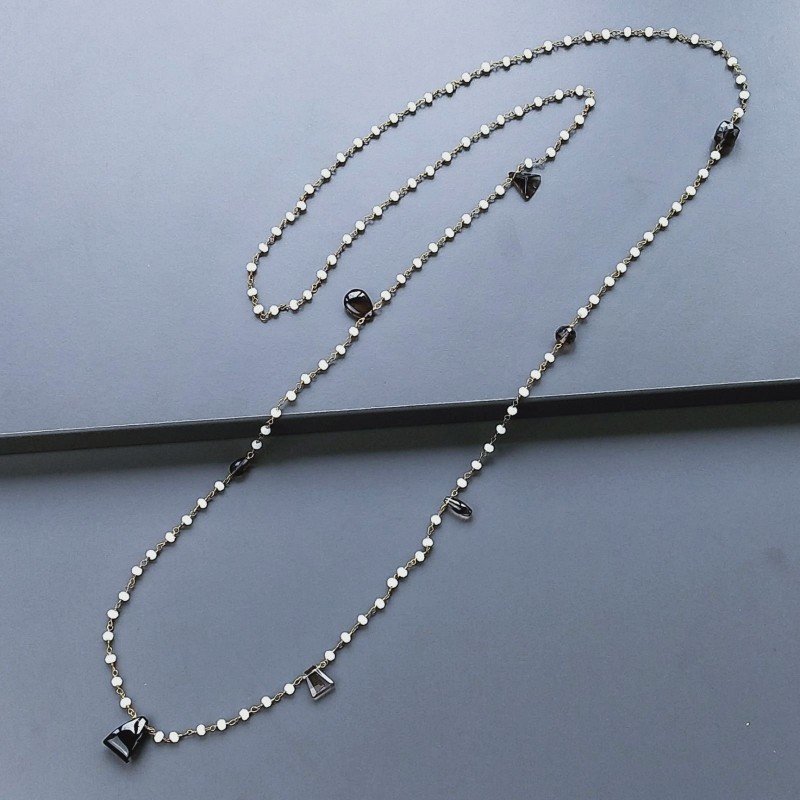Collana A Nodo Orafo Dorato Con Cristallo Opaco E Quarzo Fume