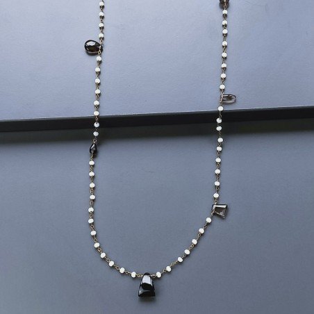 Collana A Nodo Orafo Dorato Con Cristallo Opaco E Quarzo Fume