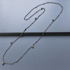 Collana A Nodo Orafo Rosato Con Cristallo Blu Metallizzato E Pirite Naturale